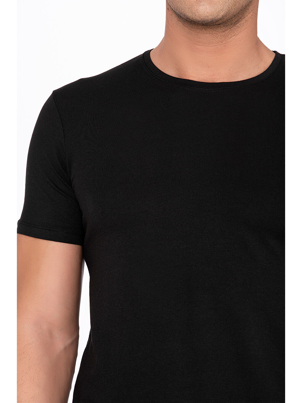 Siyah Erkek Yuvarlak Simit Yaka Pamuklu Modal Tişört Fanila-3