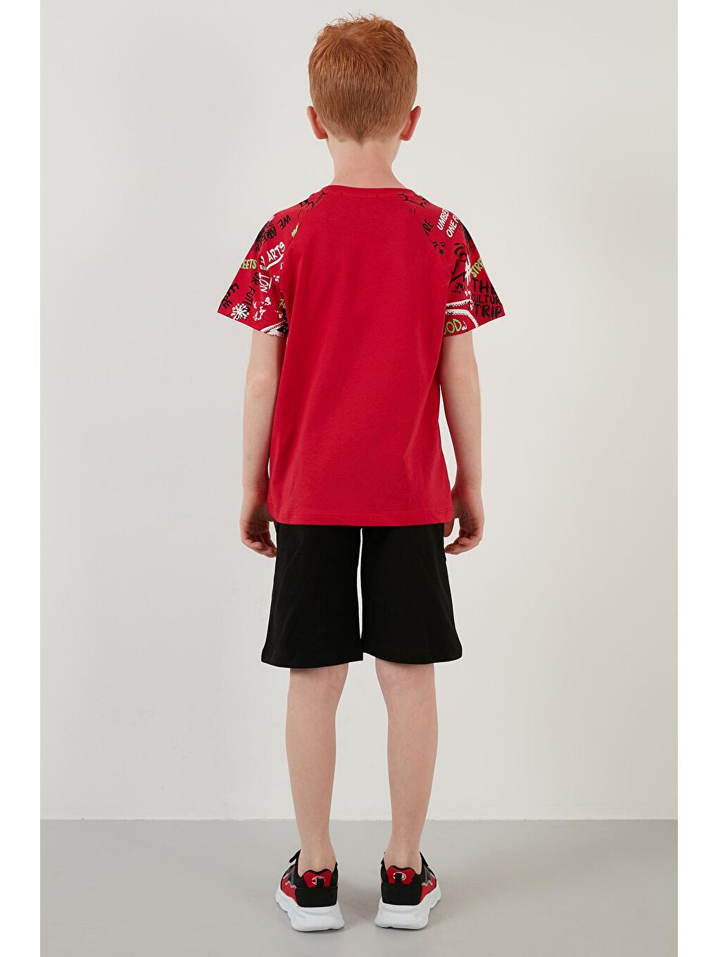 Kırmızı % 100 Pamuk Baskılı Cepli Şortlu 2'li Takım 6189359-4