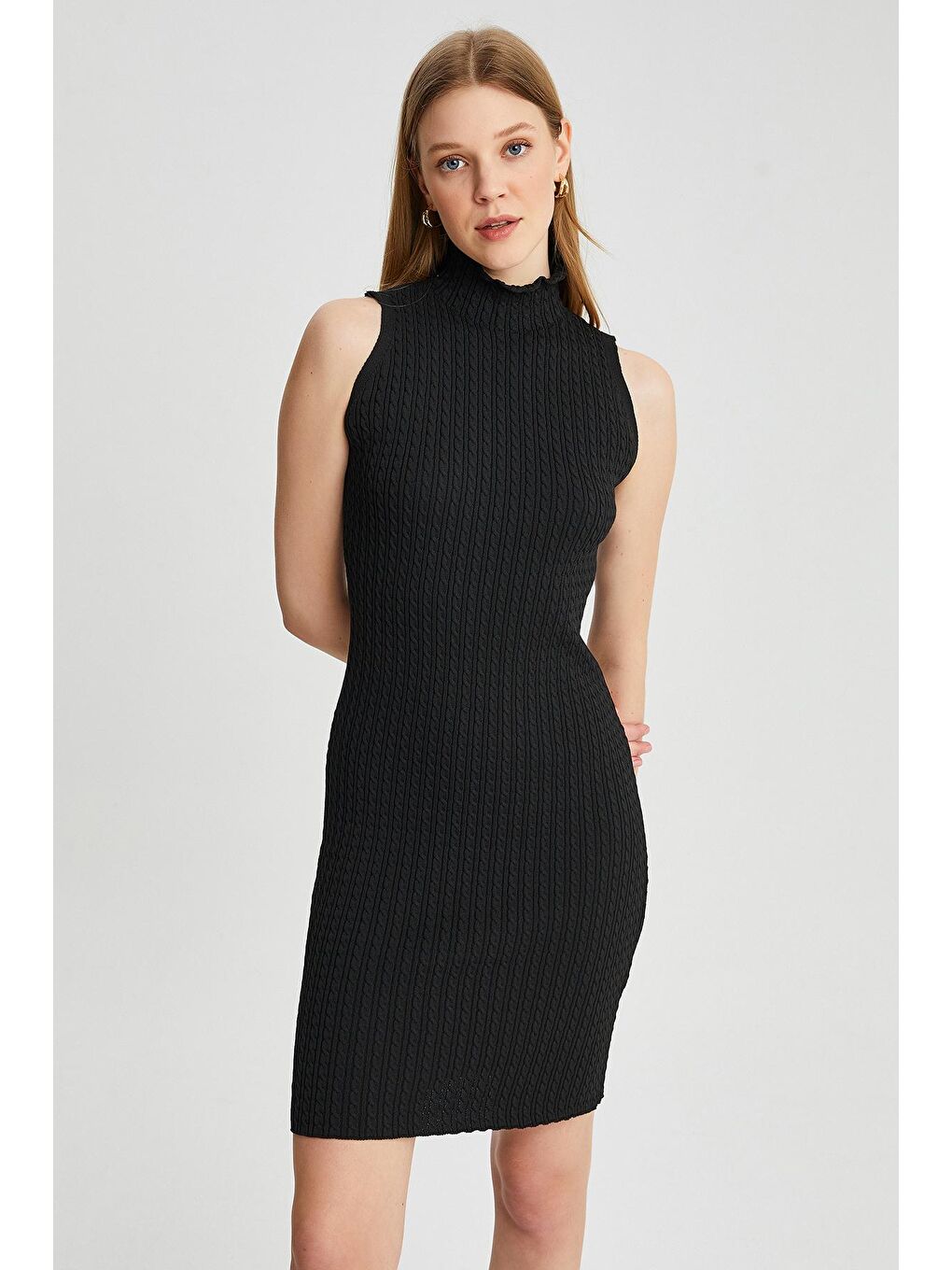 Siyah Kadın Kolsuz Triko Kalem Elbise
