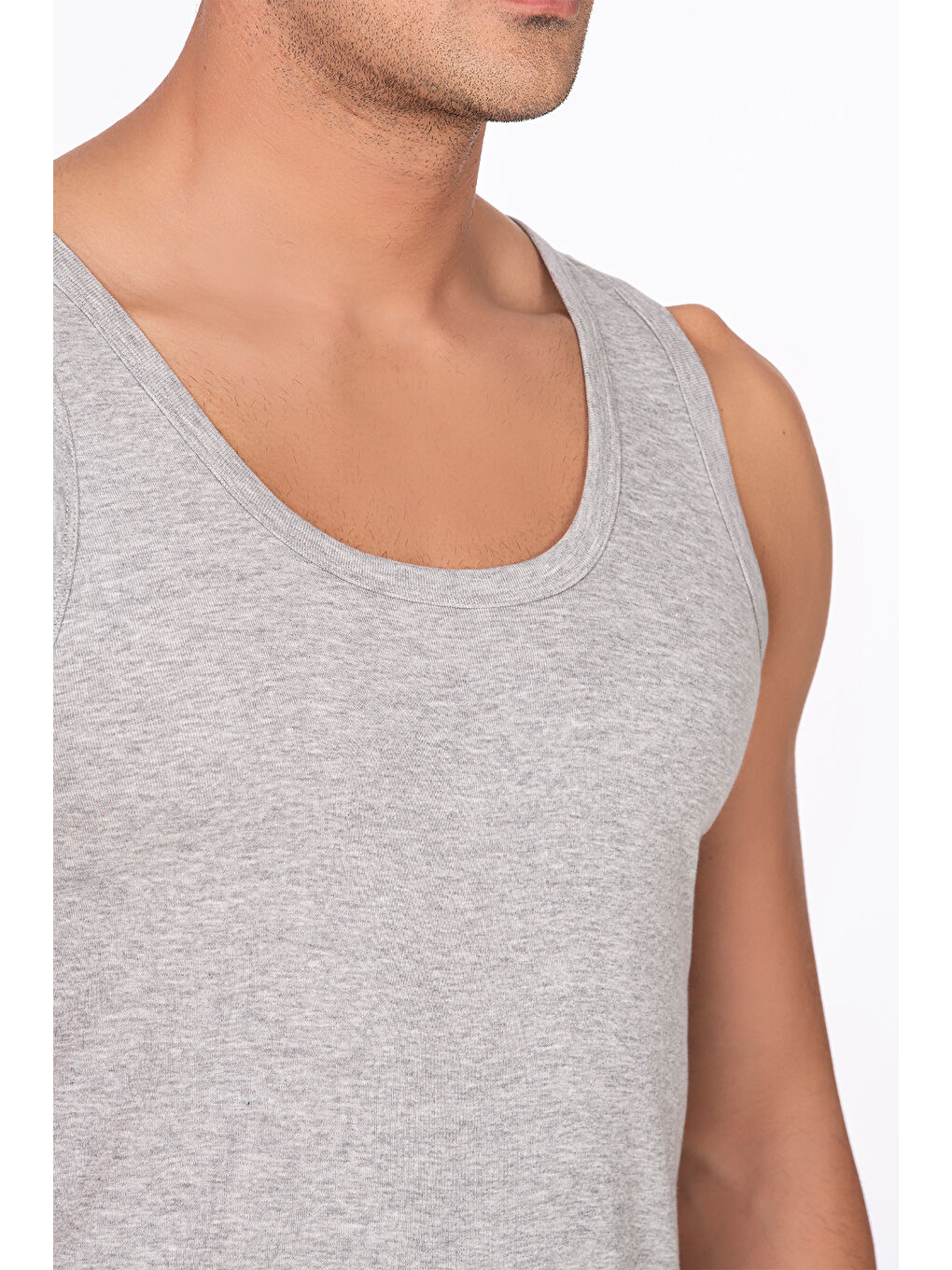 Gri Erkek %100 Pamuklu Ribana Atlet-3