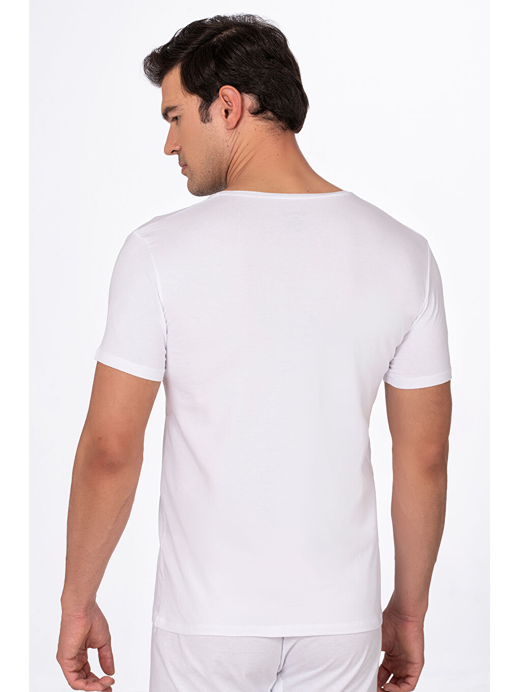 Beyaz Erkek V Yaka Pamuklu Modal Tişört Fanila-2