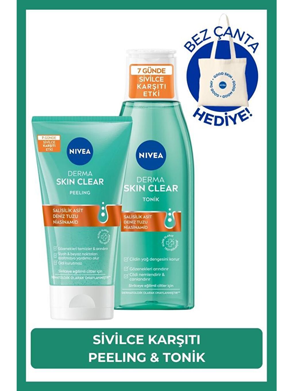 NIVEA Derma Skin Clear Sivilce Karşıtı Yüz Temizleyici Peeling 150ml, Derma Skin Nemlendirici Tonik
