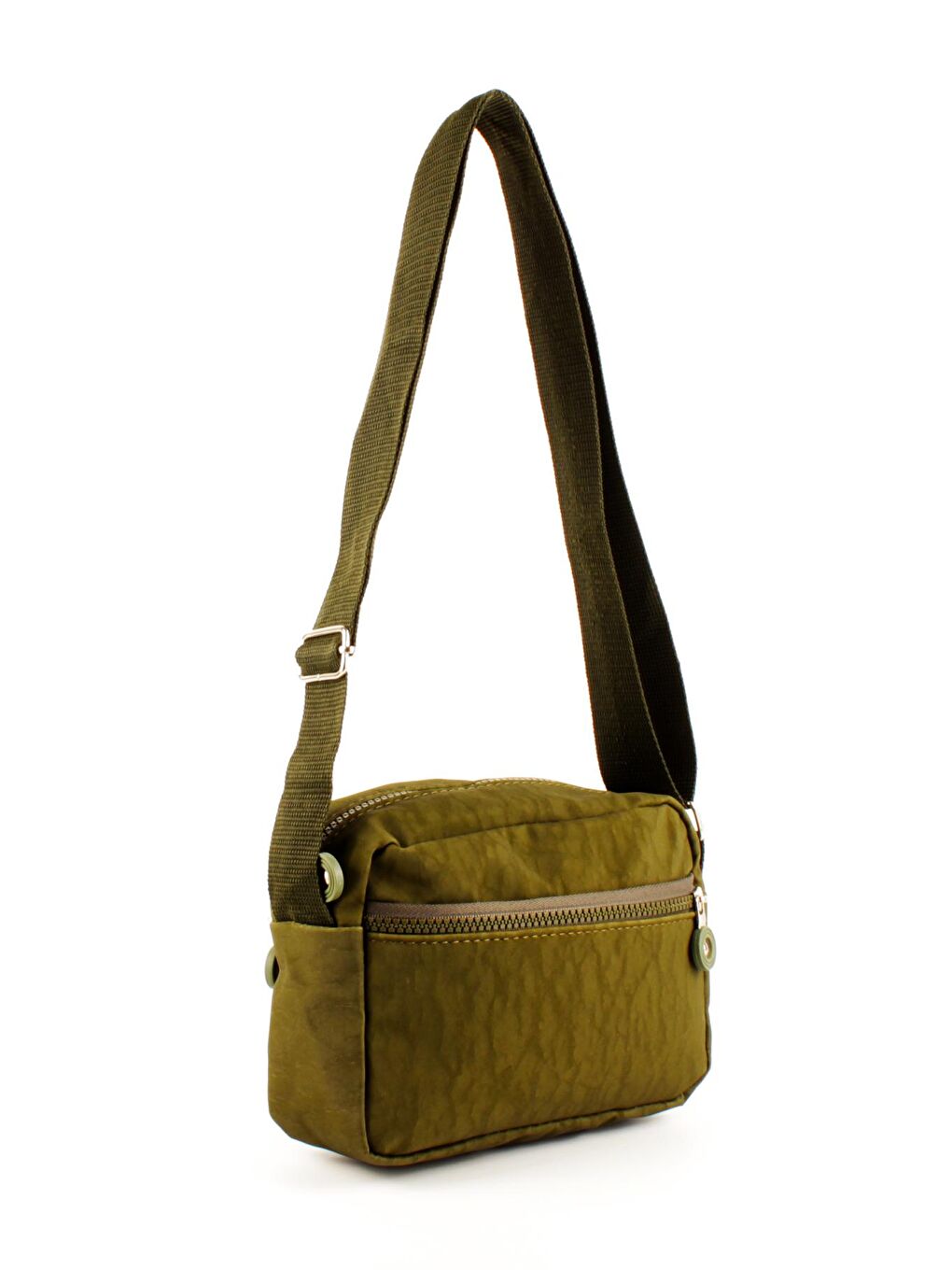 Haki Kadın Krinkıl Üç Bölmeli Fermuarlı Kolon Askılı Omuz Çantası (20764)-2