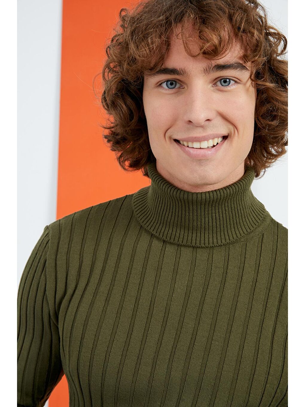 Erkek Haki Balıkçı Yaka Fitilli Basic Triko Kazak-2