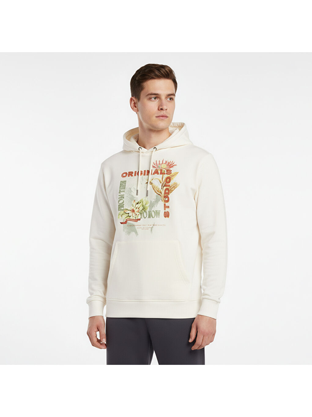 Lucca Graphic Erkek Ekru Kapüşonlu Sweatshirt