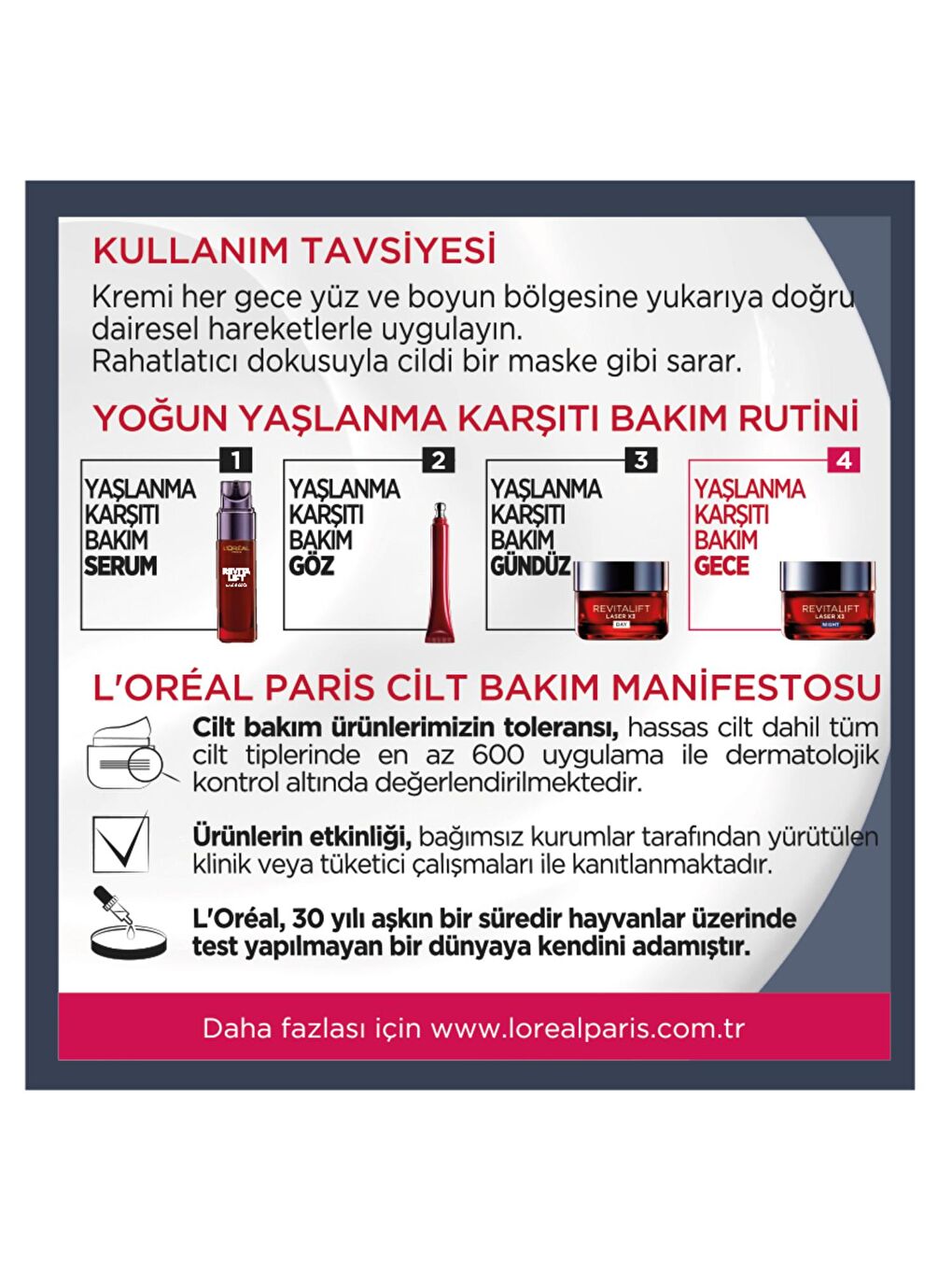 L'Oreal Paris Şeffaf Revitalift Lazer X3 Yoğun Yaşlanma Karşıtı Gece Bakım Kremi (50 ml) - 5