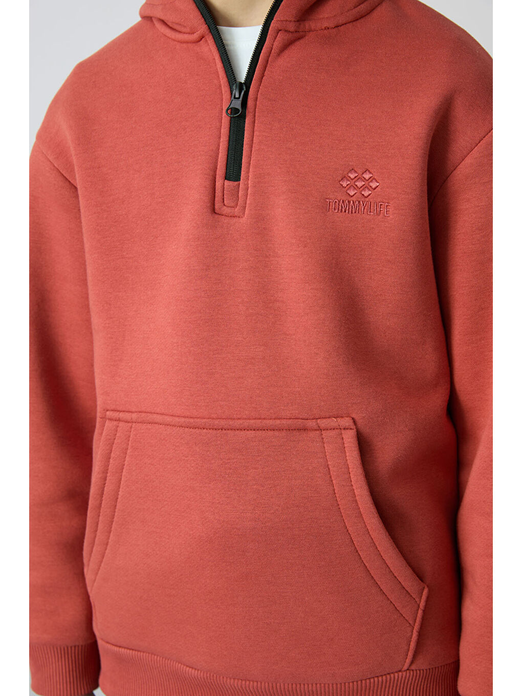 Kahverengi Kiremit Pamuklu Kalın İçi Tüylü Yumuşak Dokulu Standart Fit Nakışlı Erkek Çocuk Sweatshirt - 11244-2