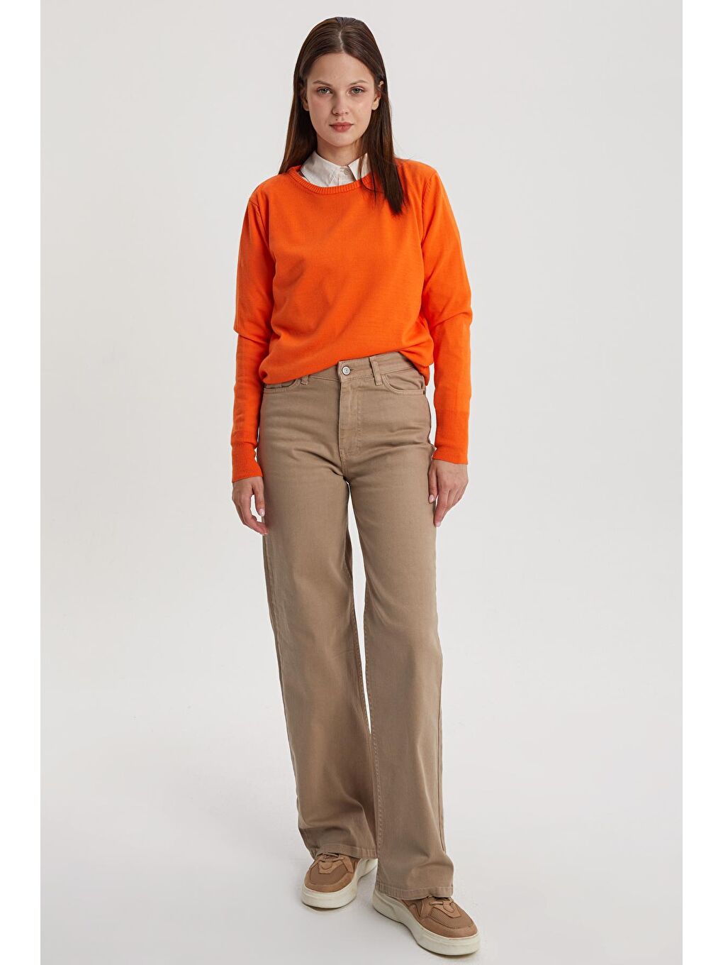 Bej Koyu Taş Pamuklu Parça Boya Rahat Kalıp Elastanlı Pantolon-1