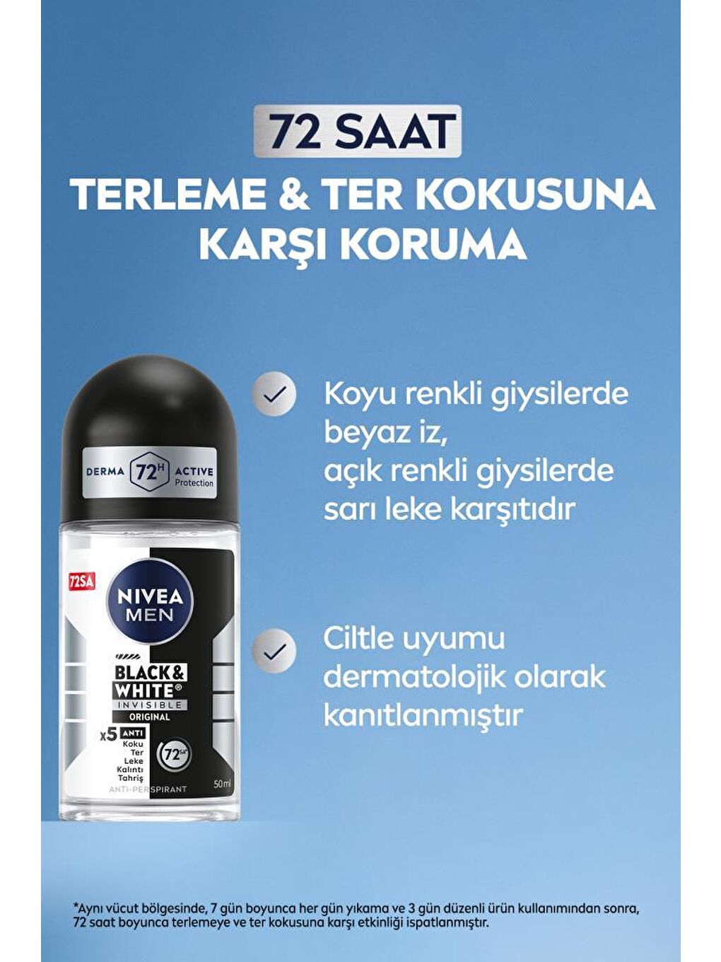 NIVEA MEN Erkek Roll-on Deodorant Black&White Original 50ml, 48 Saat Koruma, X3 Adet - 1