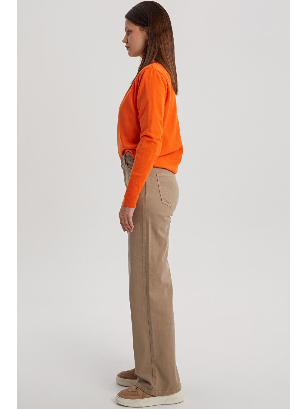 Bej Koyu Taş Pamuklu Parça Boya Rahat Kalıp Elastanlı Pantolon-2