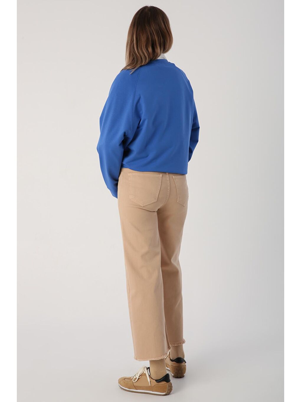 Bej Pamuklu Paçası Püsküllü Parça Boya Pantolon-3