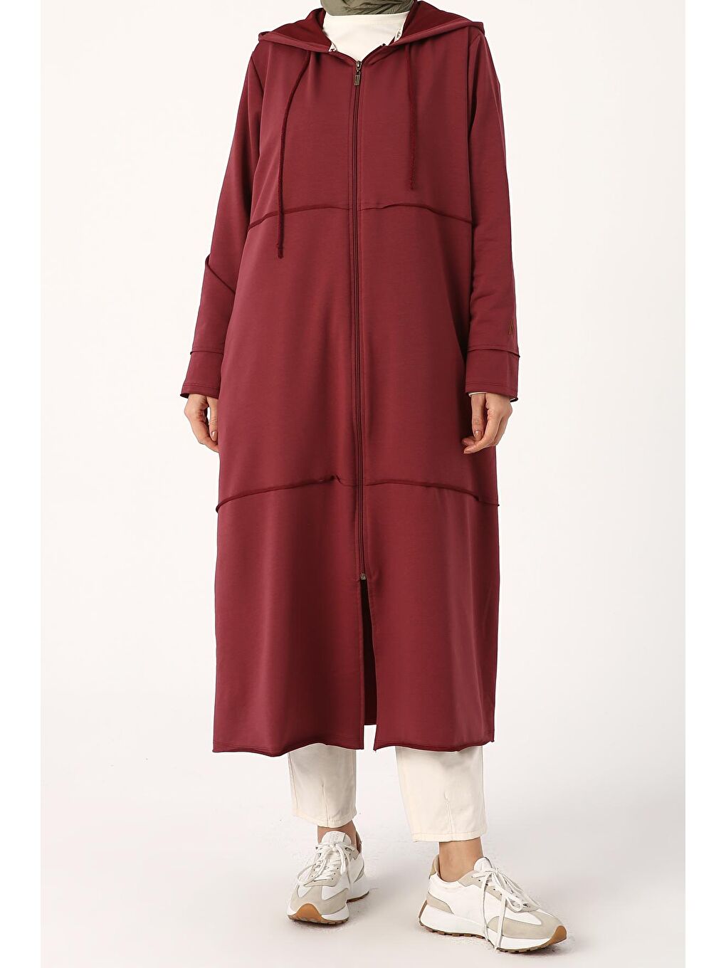 Bordo Vişne Çürüğü Büyük Beden Penye Hırka-1