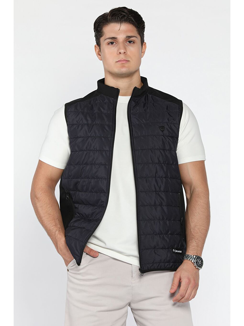 Lacivert Erkek Kapitoneli Cepli İnce Yelek