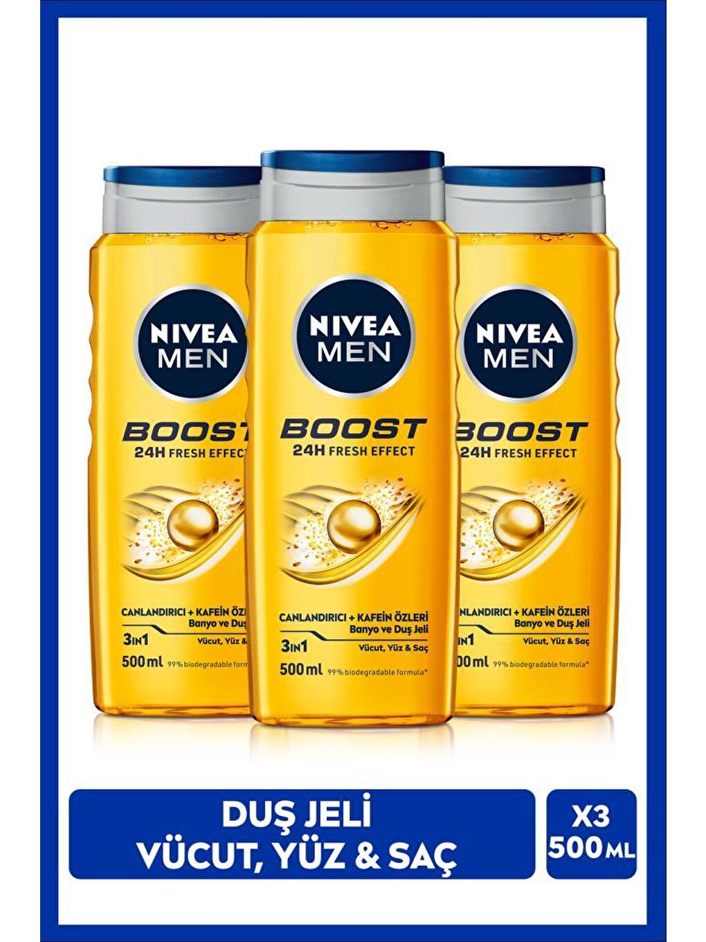 Men Boost Duş Jeli,Vücut,Yüz ve Saç 500mlx3