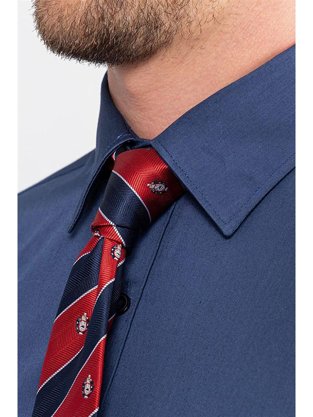 Modern Slim Fit Pamuk Saten Erkek İndigo Gömlek-2