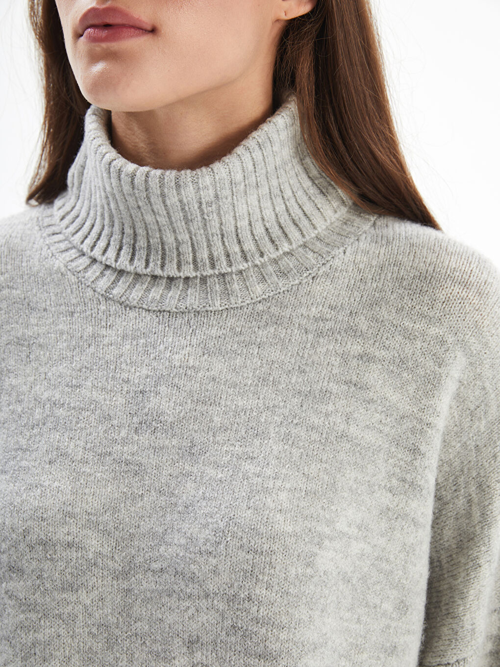 Palermo - Balıkçı Yaka Yumuşak Dokulu Rahat Kalıp Düz Triko Kazak - Gri Renk-2