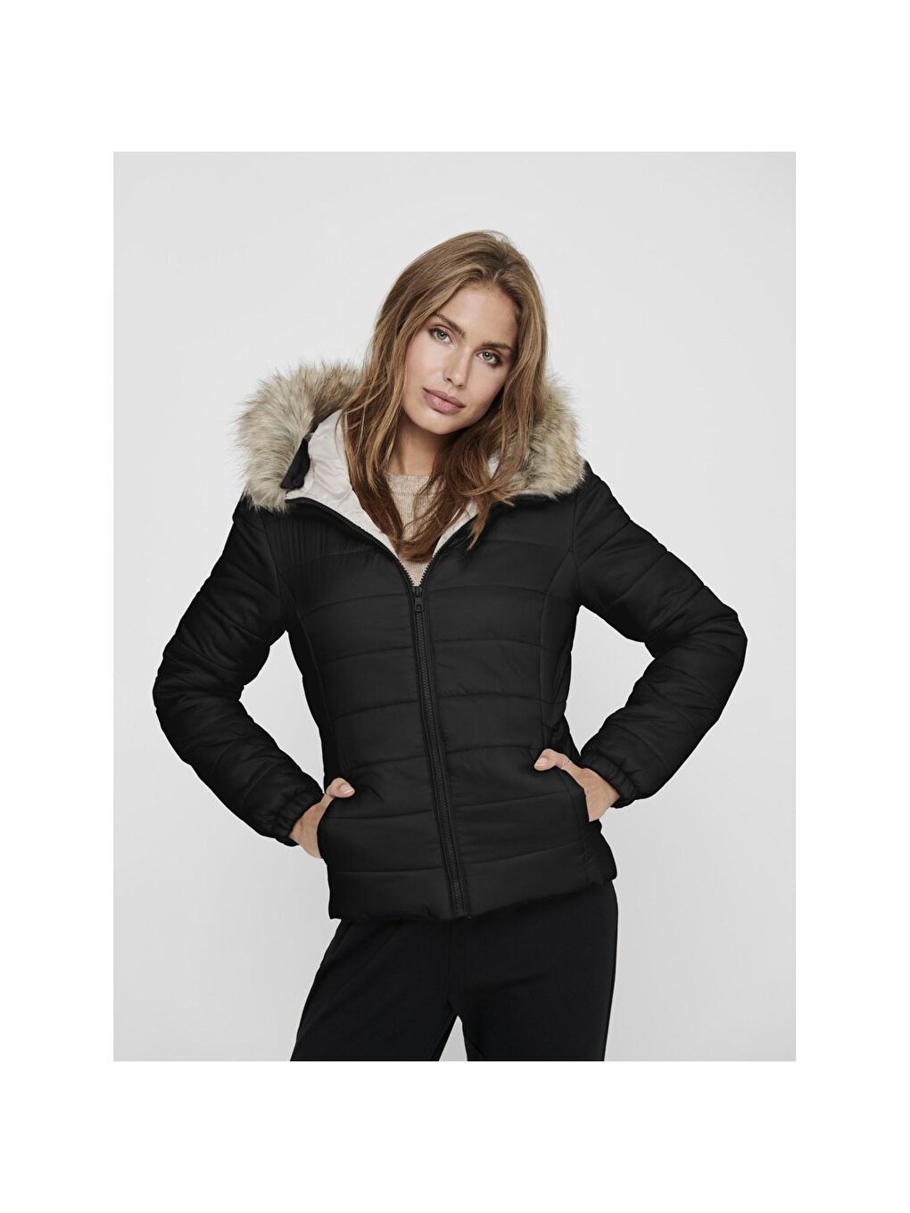 Only Fur Padded Kadın Siyah şişme Mont