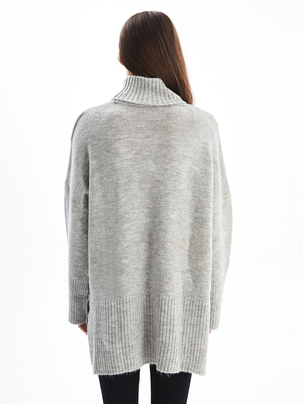 Palermo - Balıkçı Yaka Yumuşak Dokulu Rahat Kalıp Düz Triko Kazak - Gri Renk-3