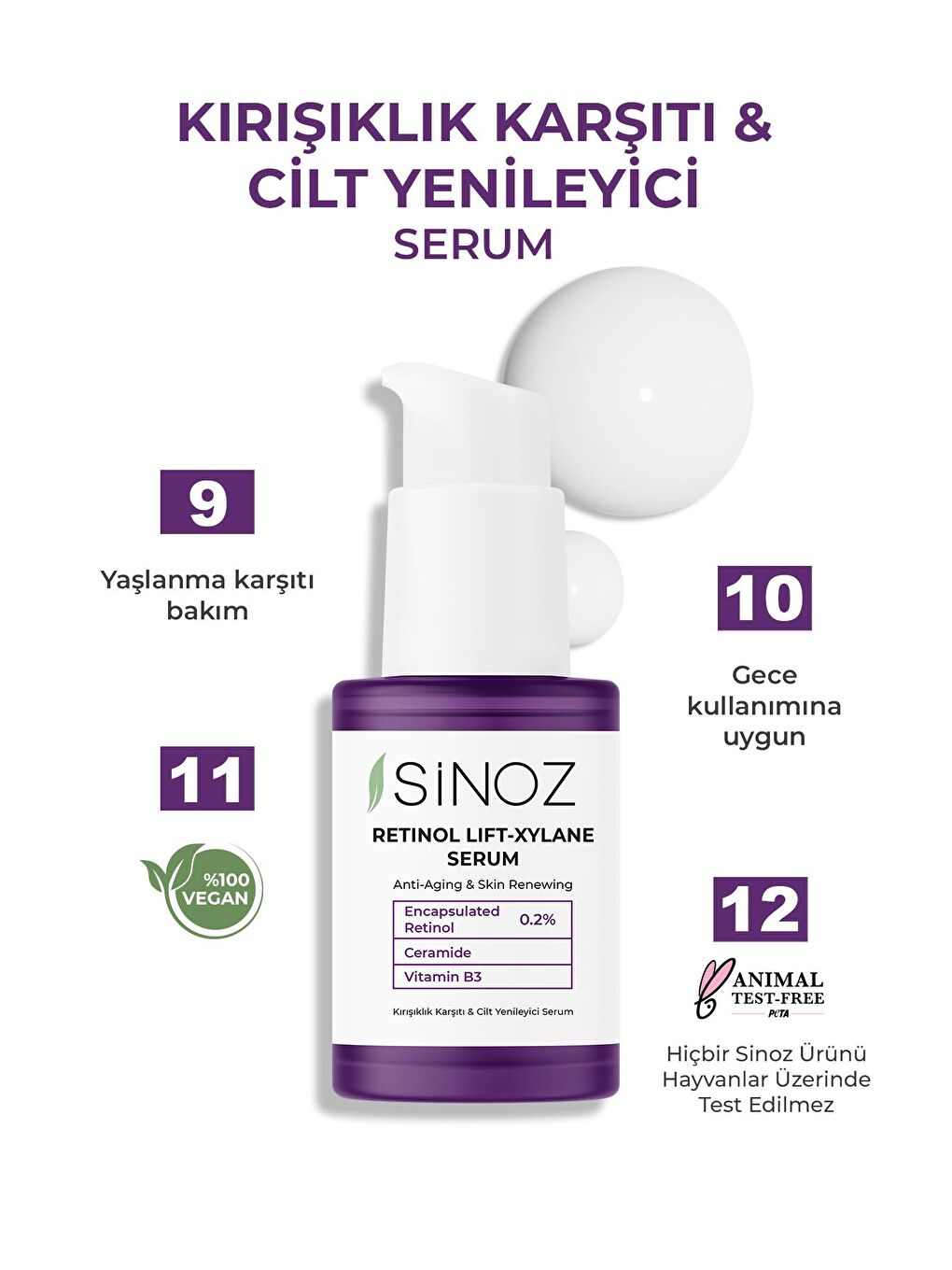 Sinoz Şeffaf Retinol Lift-Xylane Kırışıklık Karşıtı & Cilt Yenileyici Serum 30 ml - 3