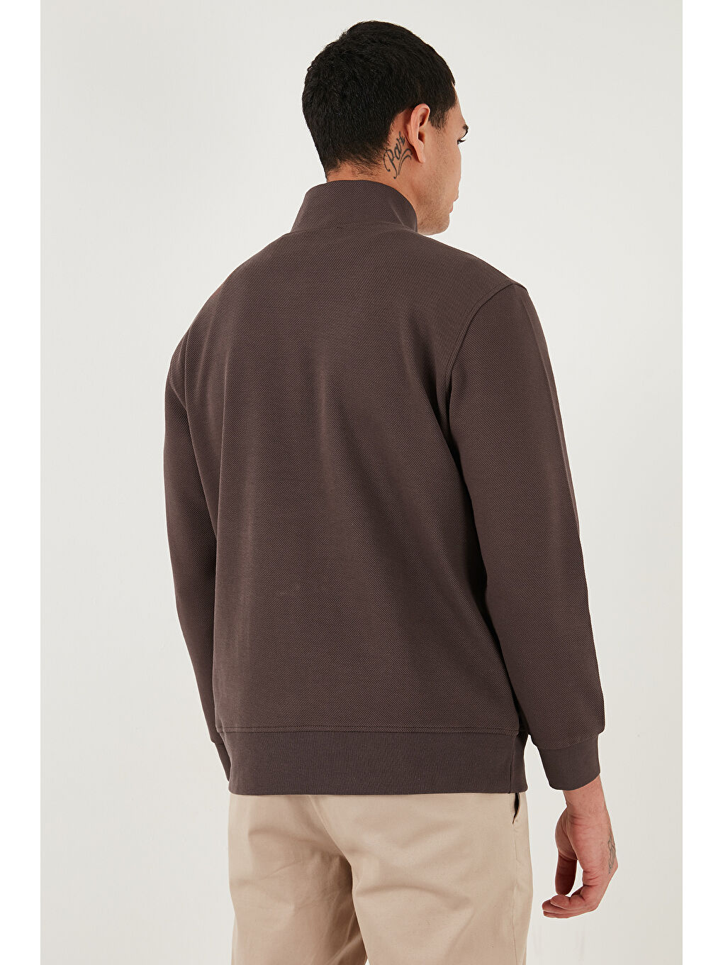 Kahverengi Pamuklu Regular Fit Yarım Fermuarlı Dik Yaka Sweat 5905470-6