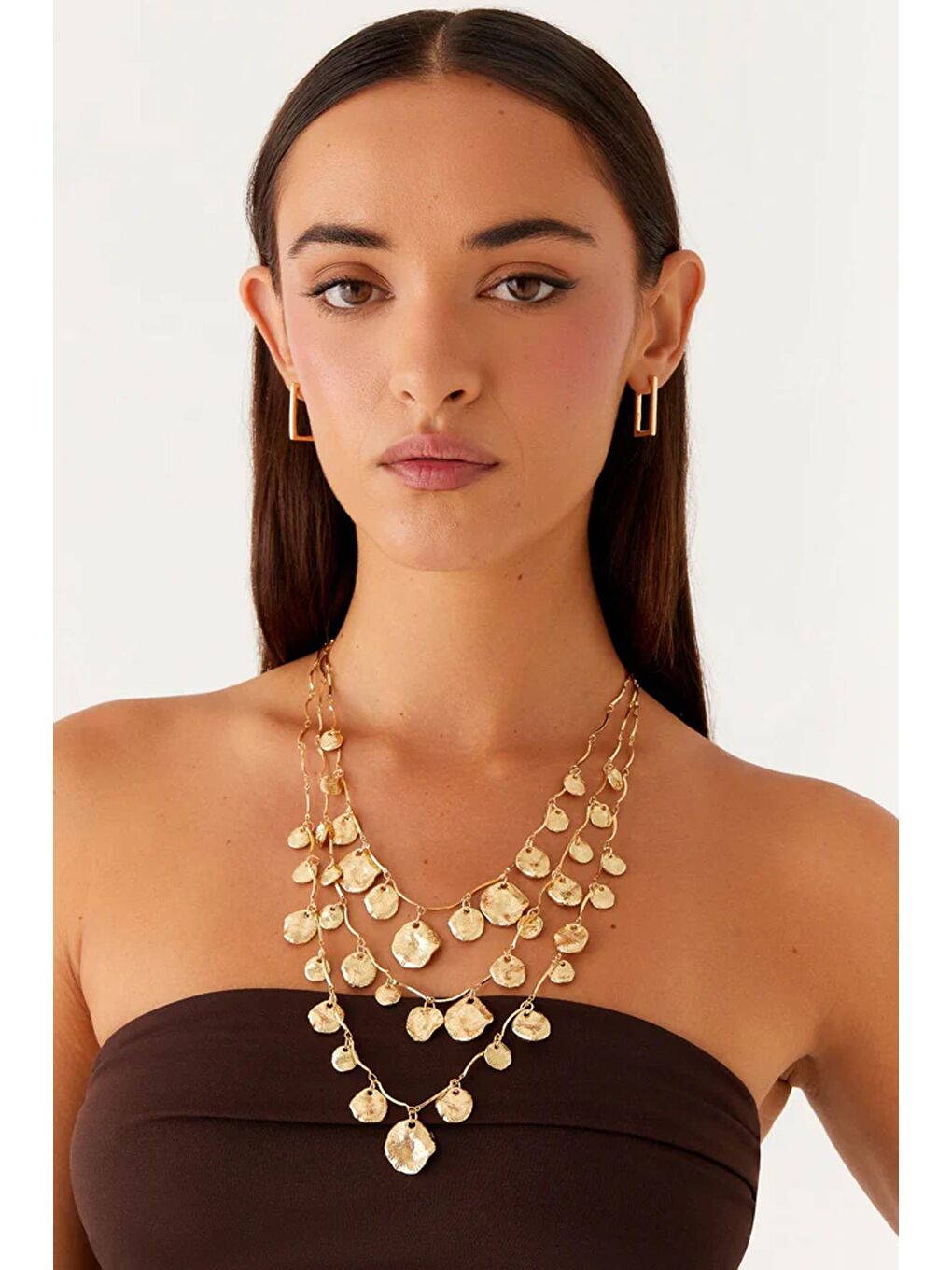 Sarı 3'lü Çoklu Madalyon Kolye Seti-8