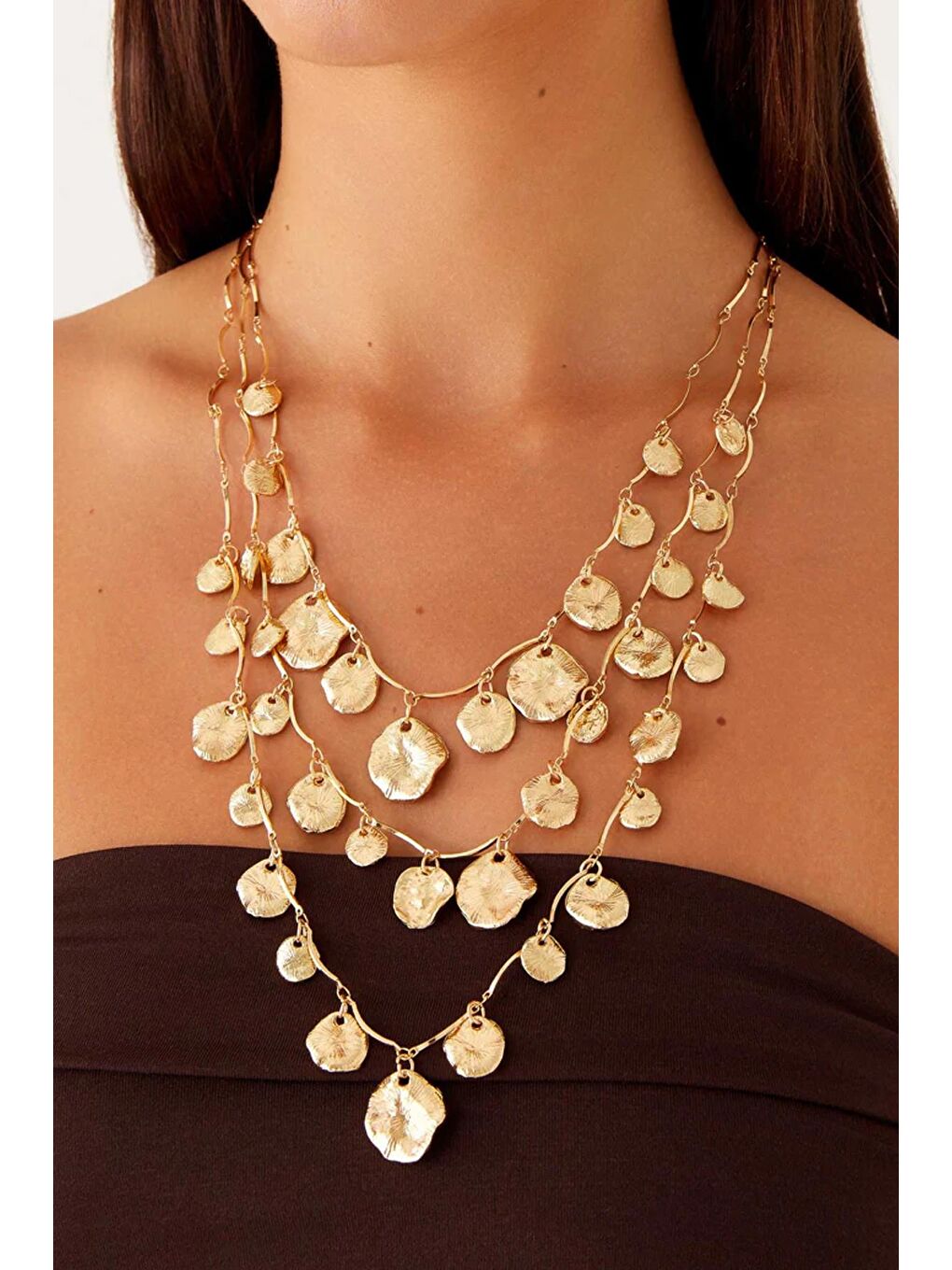 Sarı 3'lü Çoklu Madalyon Kolye Seti-9