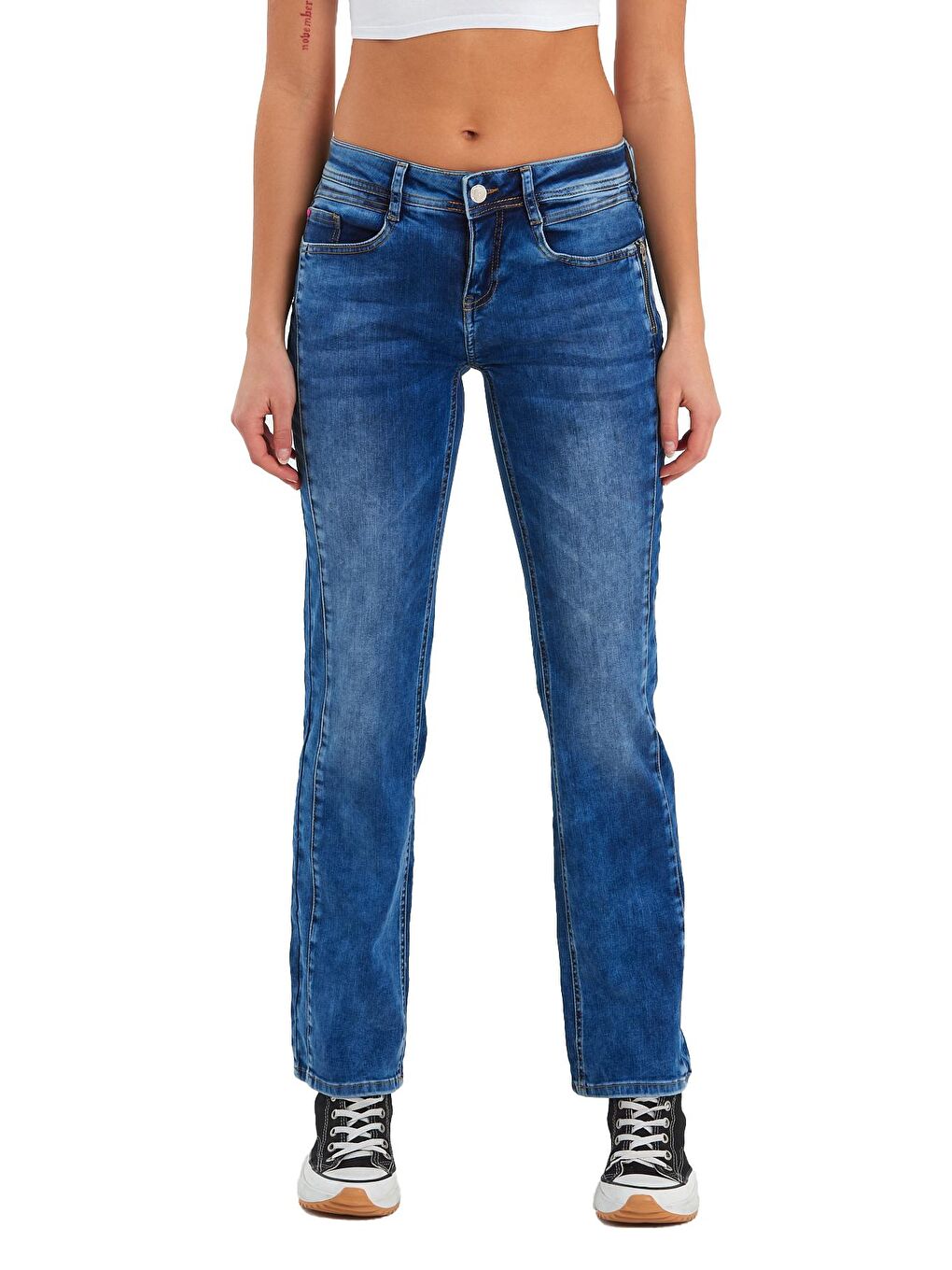 Mavi Kadın Sol Cep Fermuarlı Denim Pantolon