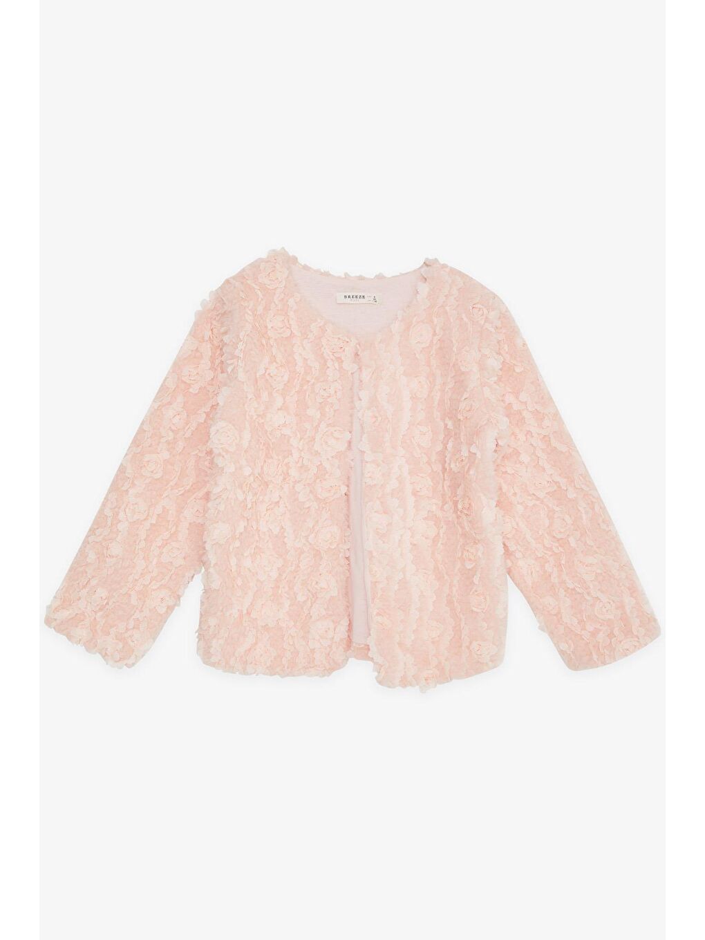 Pembe Kız Çocuk Peluş Ceket Çiçek Nakışlı Somon (5-10 Yaş)