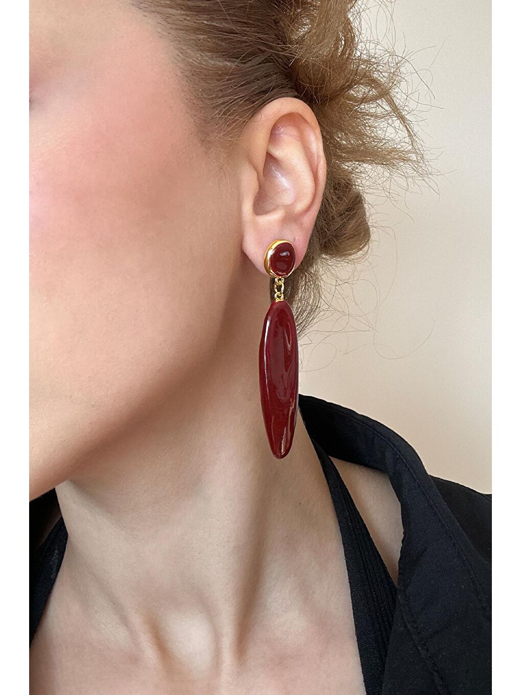 Damla Bordo Uzun kadın Küpe-1