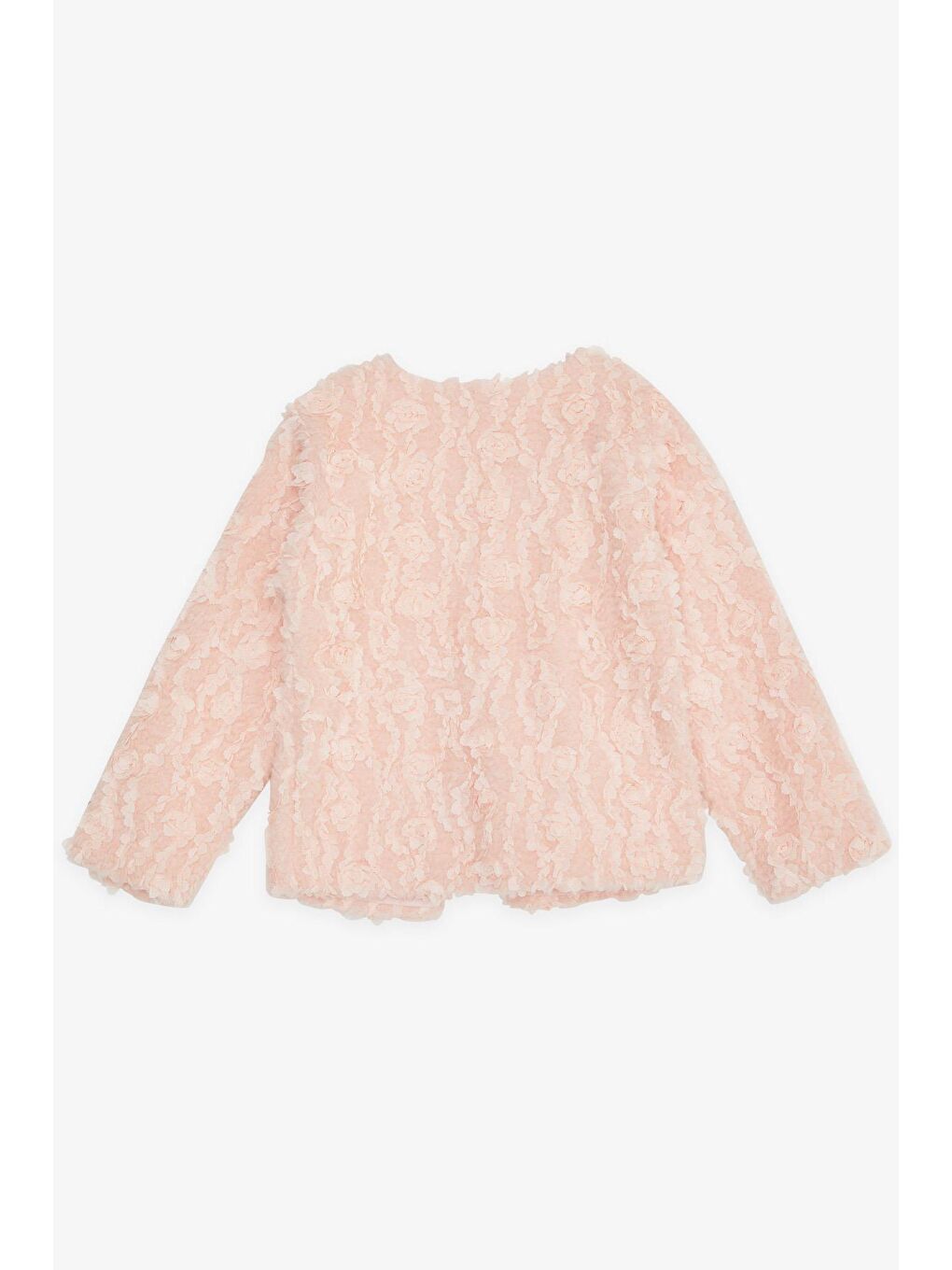 Pembe Kız Çocuk Peluş Ceket Çiçek Nakışlı Somon (5-10 Yaş)-1