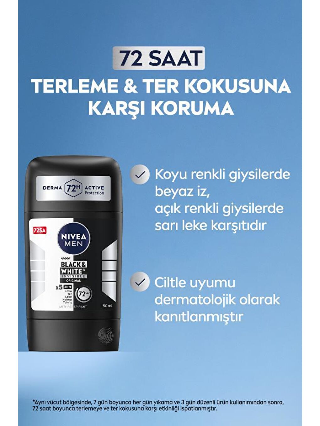 MEN Erkek Stick Deodorant Black&White Invisible Original 150ml, 72 Saat Anti-perspirant Ter Koruması-1