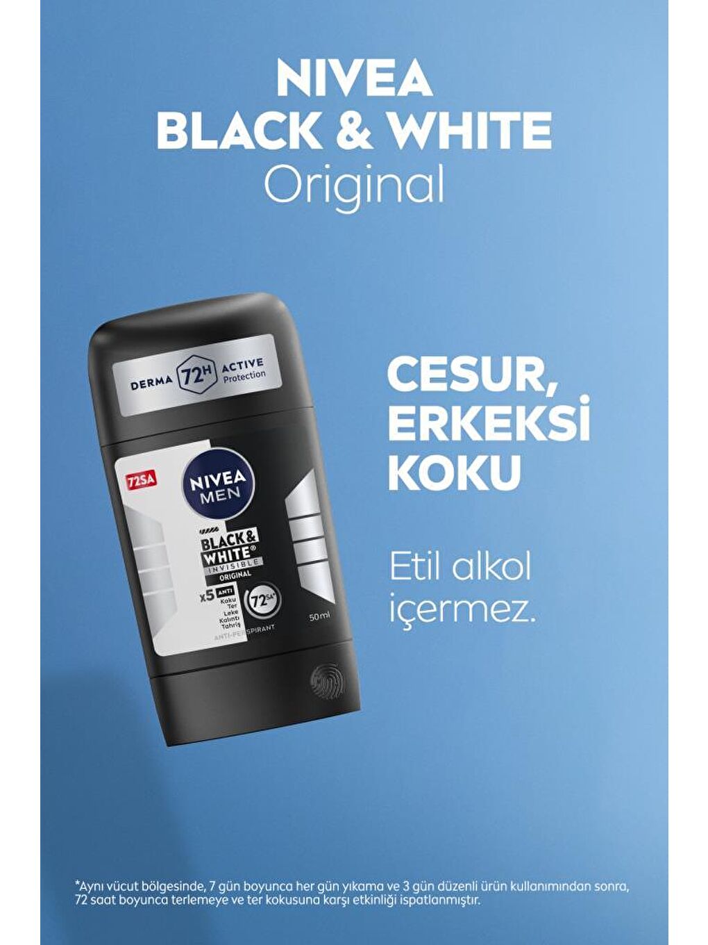 MEN Erkek Stick Deodorant Black&White Invisible Original 150ml, 72 Saat Anti-perspirant Ter Koruması-3
