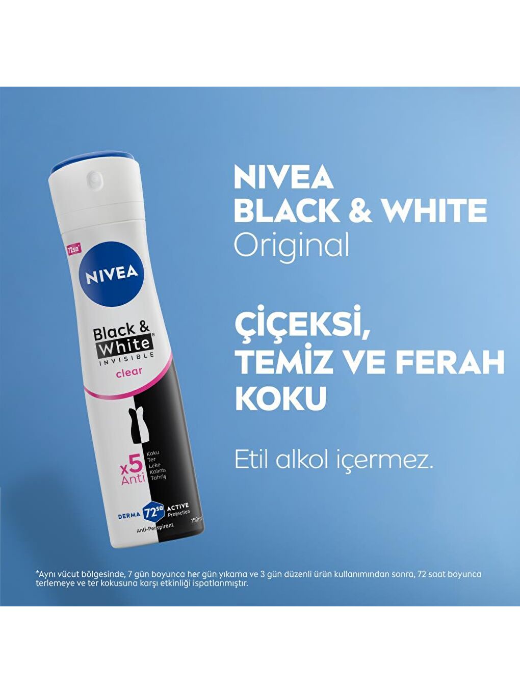 Kadın Sprey Deodorant Black&White Invisible Clear 150ml, 72 Saat Anti-perspirant Koruma-3