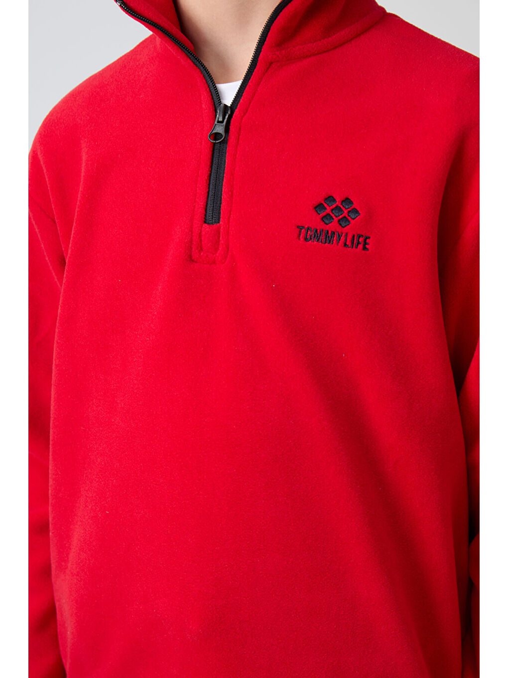 Kırmızı Kalın Yumuşak Dokulu Standart Fit Nakışlı Polar Erkek Çocuk Sweatshirt - 11221-2