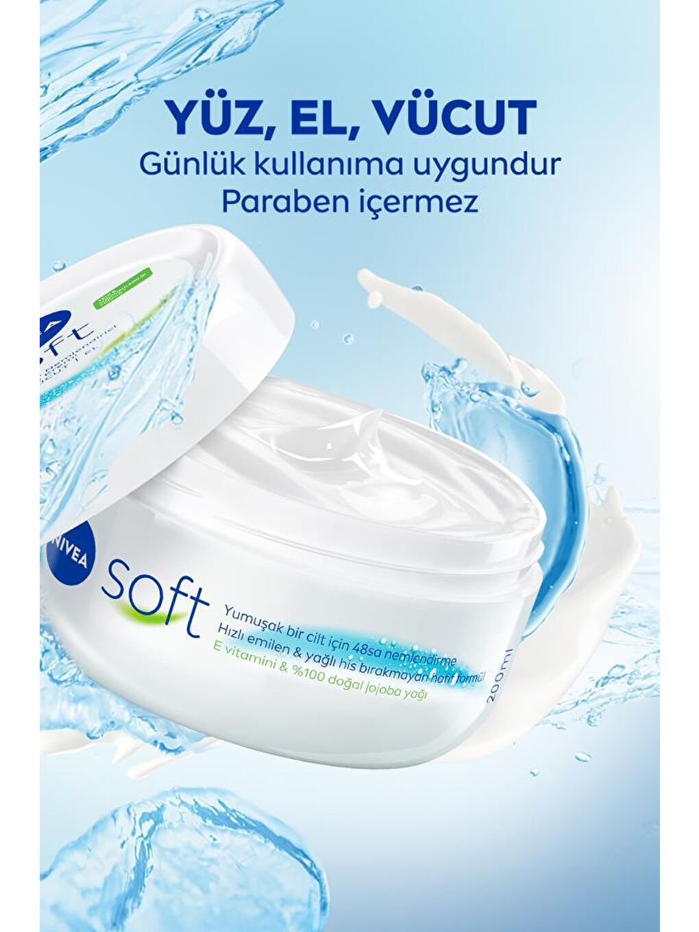 NIVEA Soft Krem 200 ml, Ne mlendirici Bakım Kremi, Yüz, Vücut, El, Jojoba Yağı Ve E Vitamini Cilt Bakımı - 3