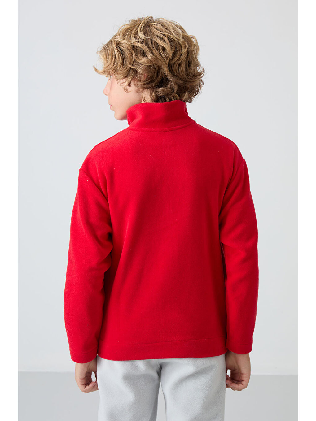 Kırmızı Kalın Yumuşak Dokulu Standart Fit Nakışlı Polar Erkek Çocuk Sweatshirt - 11221-4