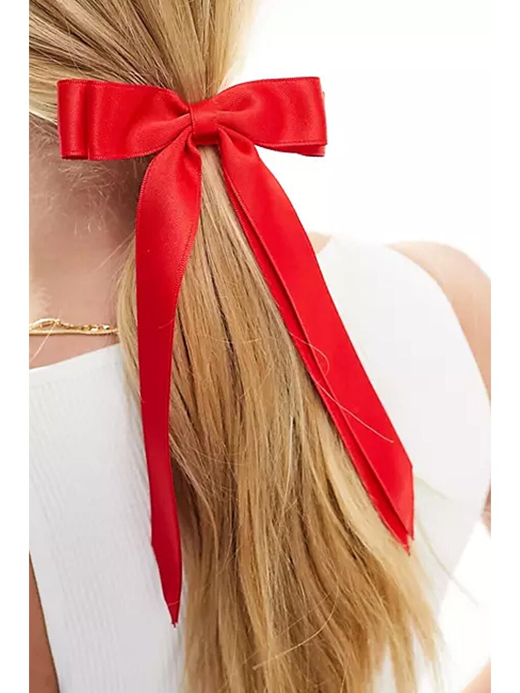 Kırmızı Çift Saten Fiyonk Kurdele Saç Tokası
