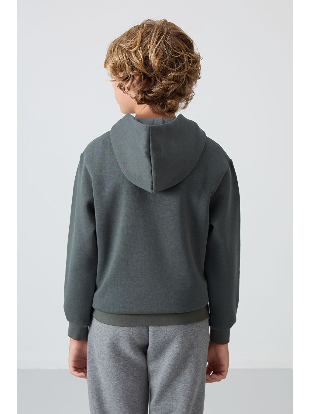 Haki Pamuklu Kalın İçi Tüylü Yumuşak Dokulu Standart Fit Baskılı Erkek Çocuk Sweatshirt - 11215-4