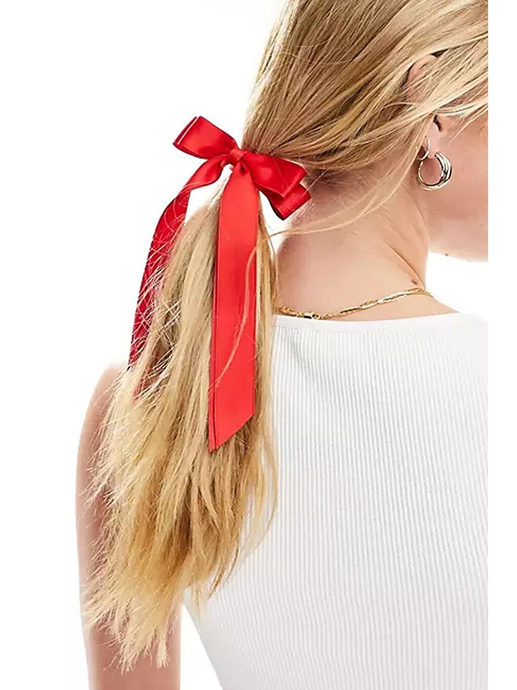Kırmızı Çift Saten Fiyonk Kurdele Saç Tokası-3