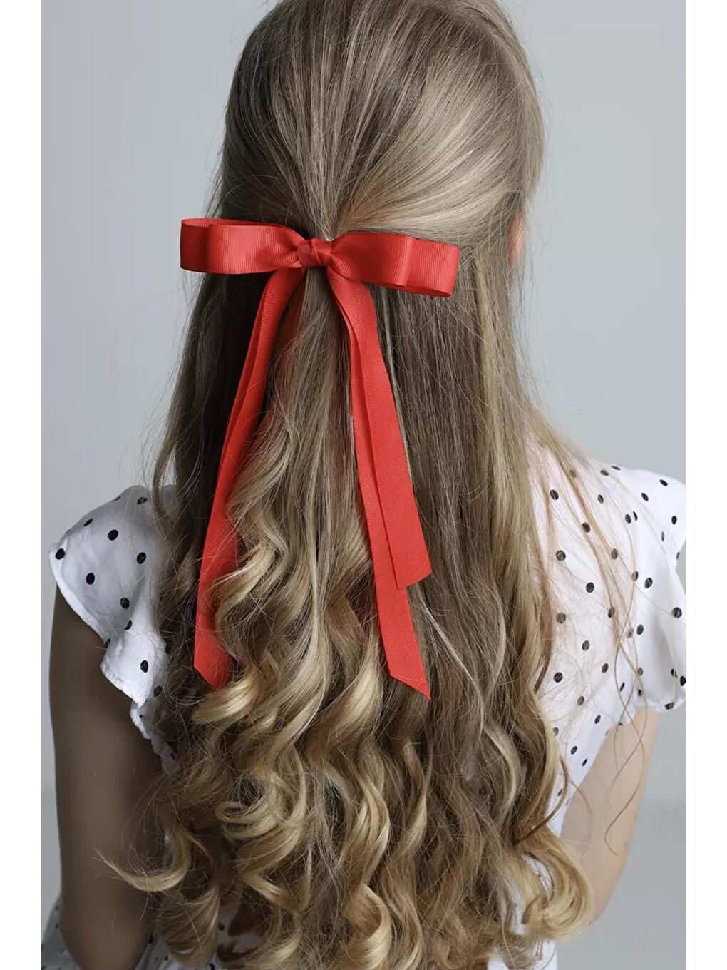 Kırmızı Çift Saten Fiyonk Kurdele Saç Tokası-6
