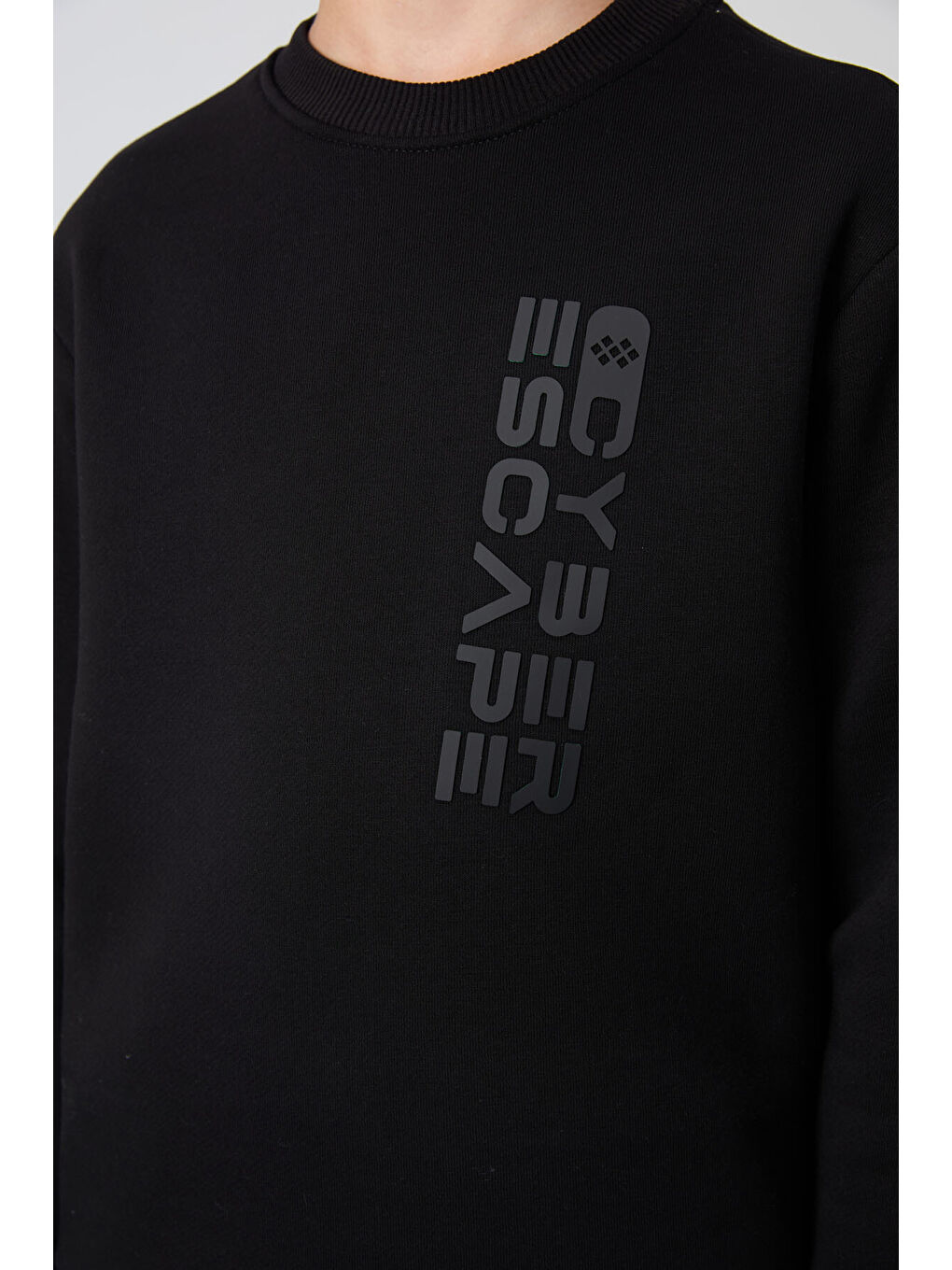 Siyah Pamuklu Kalın İçi Tüylü Yumuşak Dokulu Standart Fit Baskılı Erkek Çocuk Eşofman Takım - 11233-3