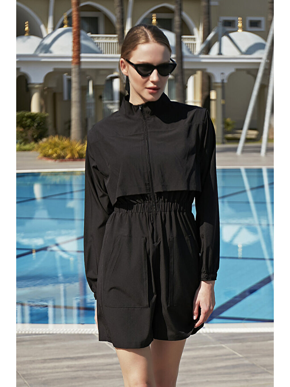 Tulum Spor Paraşüt Yarı Kapalı Tesettür Yüzücü Mayo R100 Siyah-1