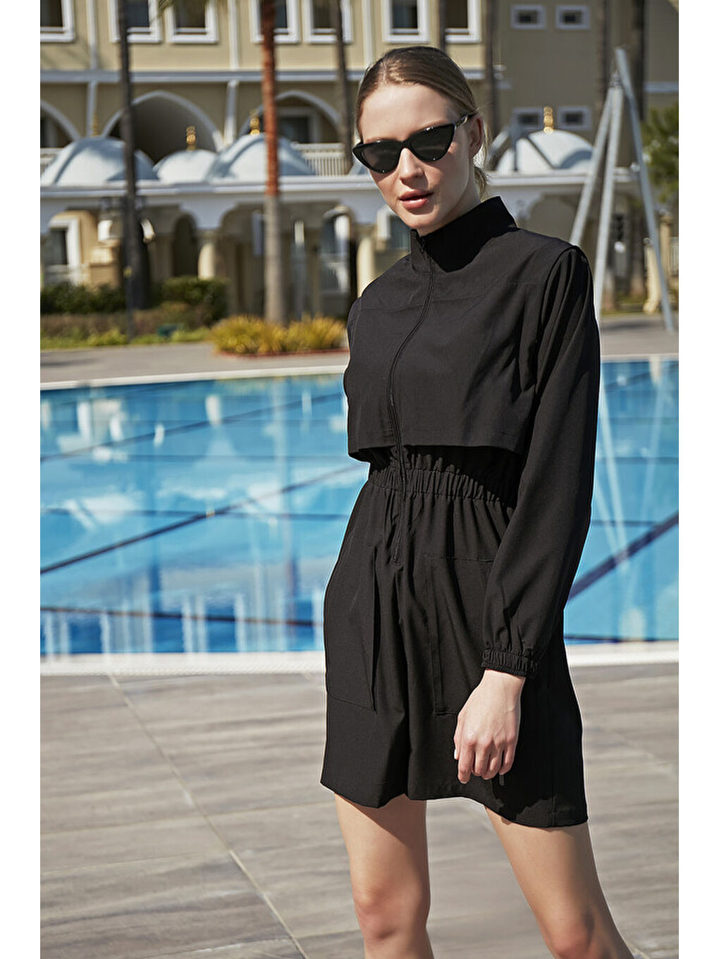 Tulum Spor Paraşüt Yarı Kapalı Tesettür Yüzücü Mayo R100 Siyah-2