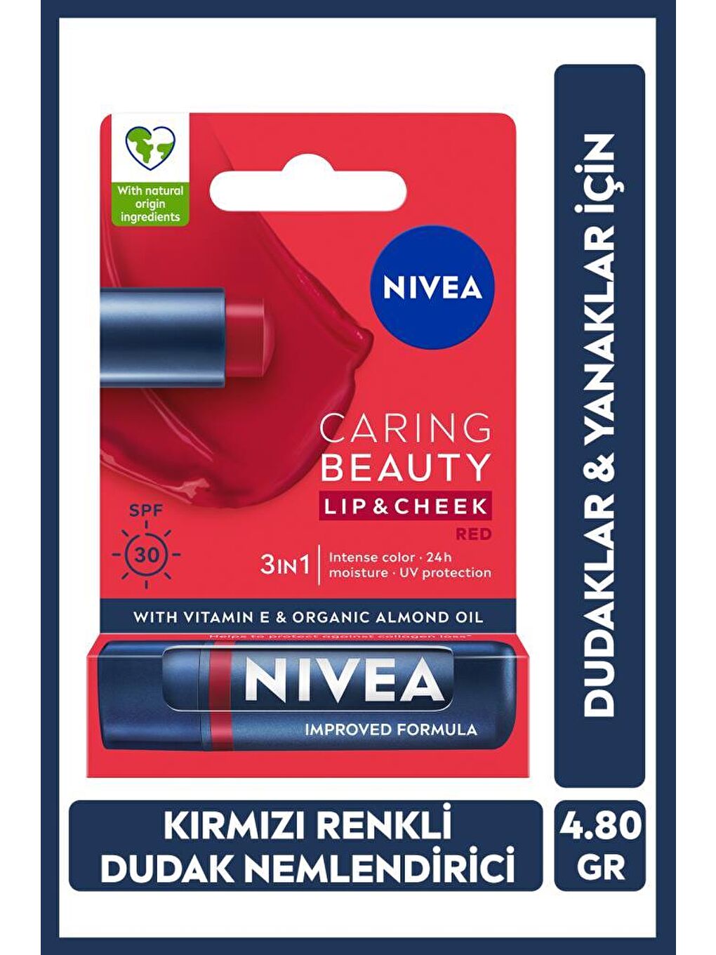 Kırmızı Renkli Dudak Bakım Kremi ve Nude Renkli Dudak Bakım Kremi, SPF30, Dudak ve Yanaklar İçin-1