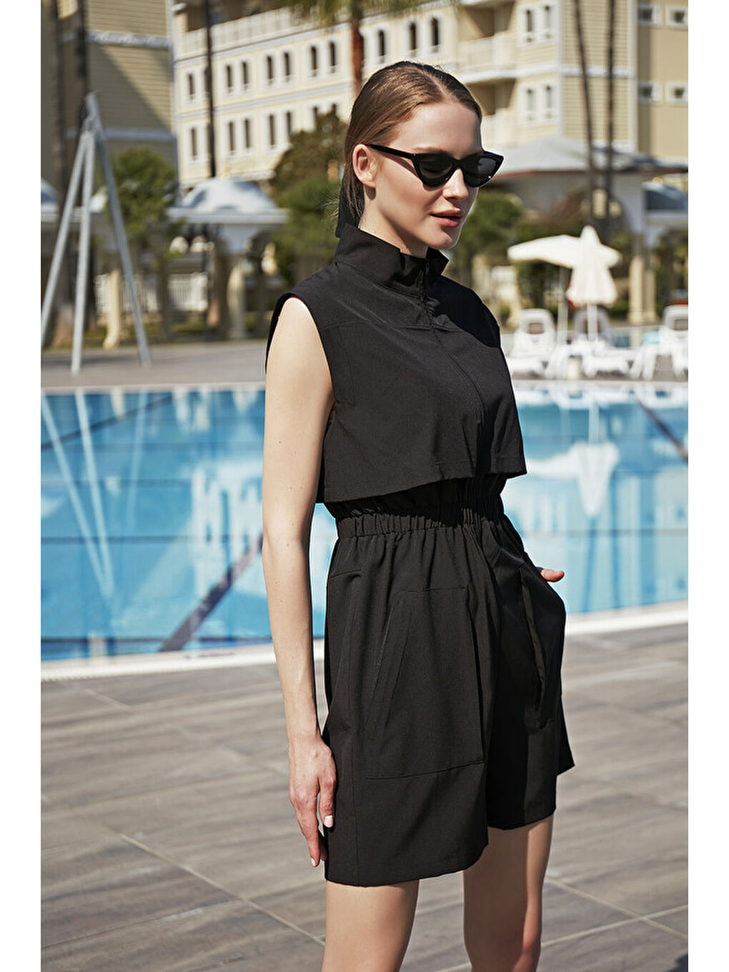 Tulum Spor Paraşüt Yarı Kapalı Tesettür Yüzücü Mayo R100 Siyah-4