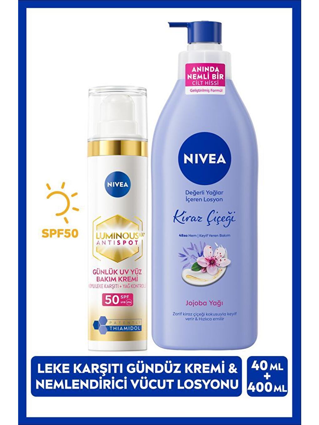 NIVEA Luminous630 Güneş Korumalı Leke Karşıtı Gündüz Yüz Kremi 40ml, Nemlendirici Vücut Losyonu 400ml