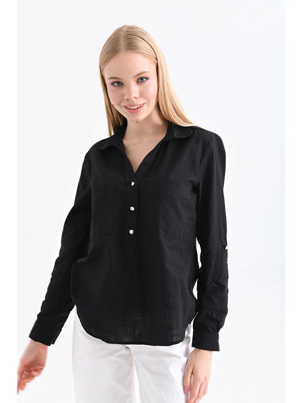 Siyah Gömlek Yaka Bluz-2