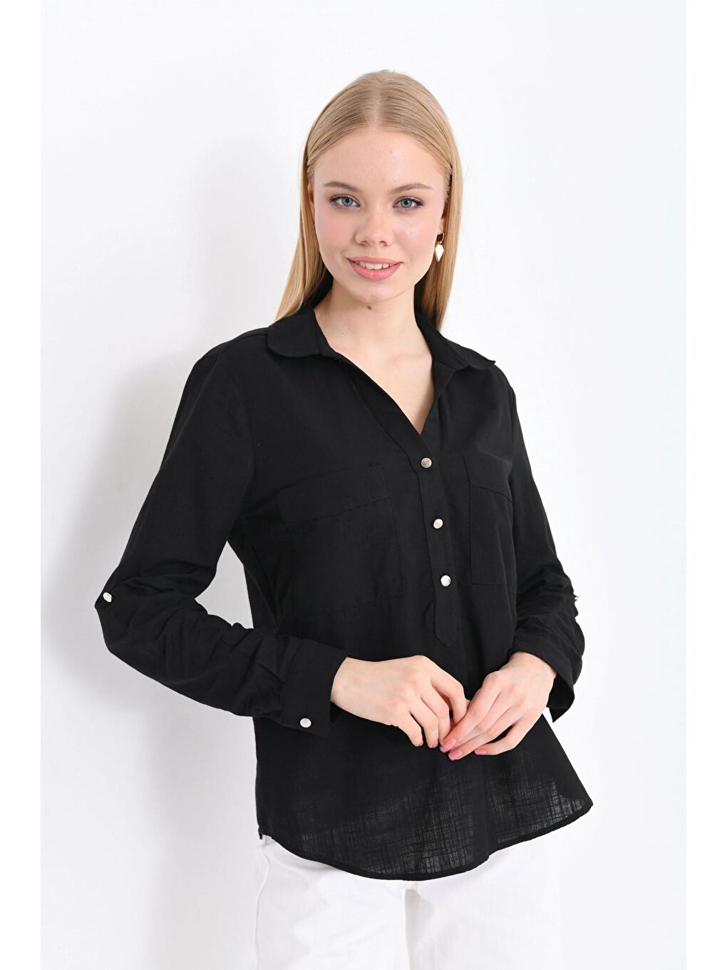 Siyah Gömlek Yaka Bluz-3