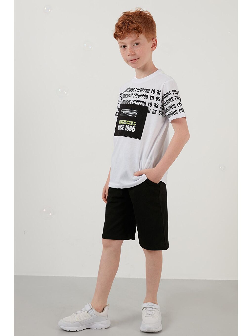 Beyaz % 100 Pamuklu Baskılı Bisiklet Yaka Şortlu 2'li Takım 6189608-3