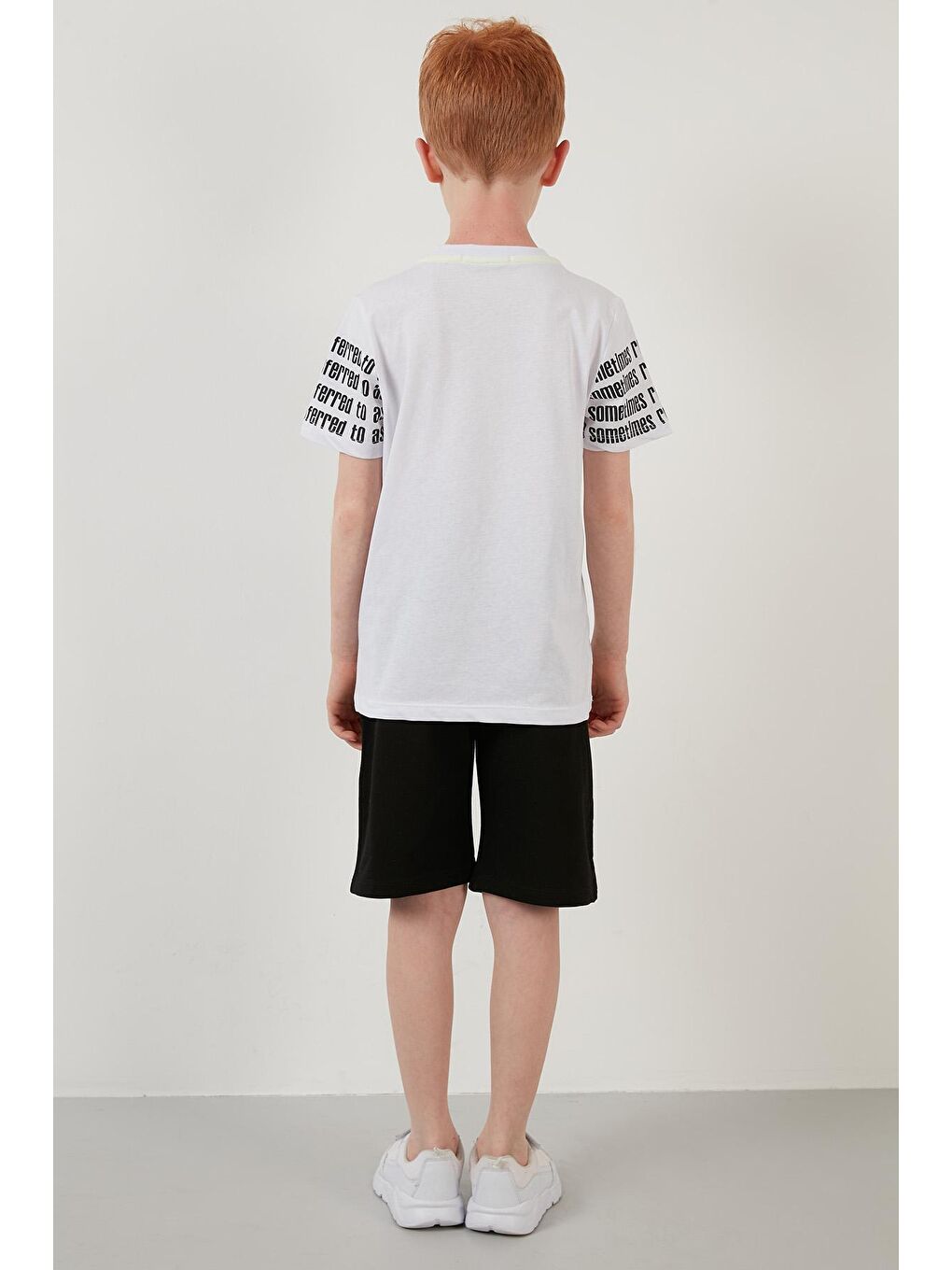 Beyaz % 100 Pamuklu Baskılı Bisiklet Yaka Şortlu 2'li Takım 6189608-4